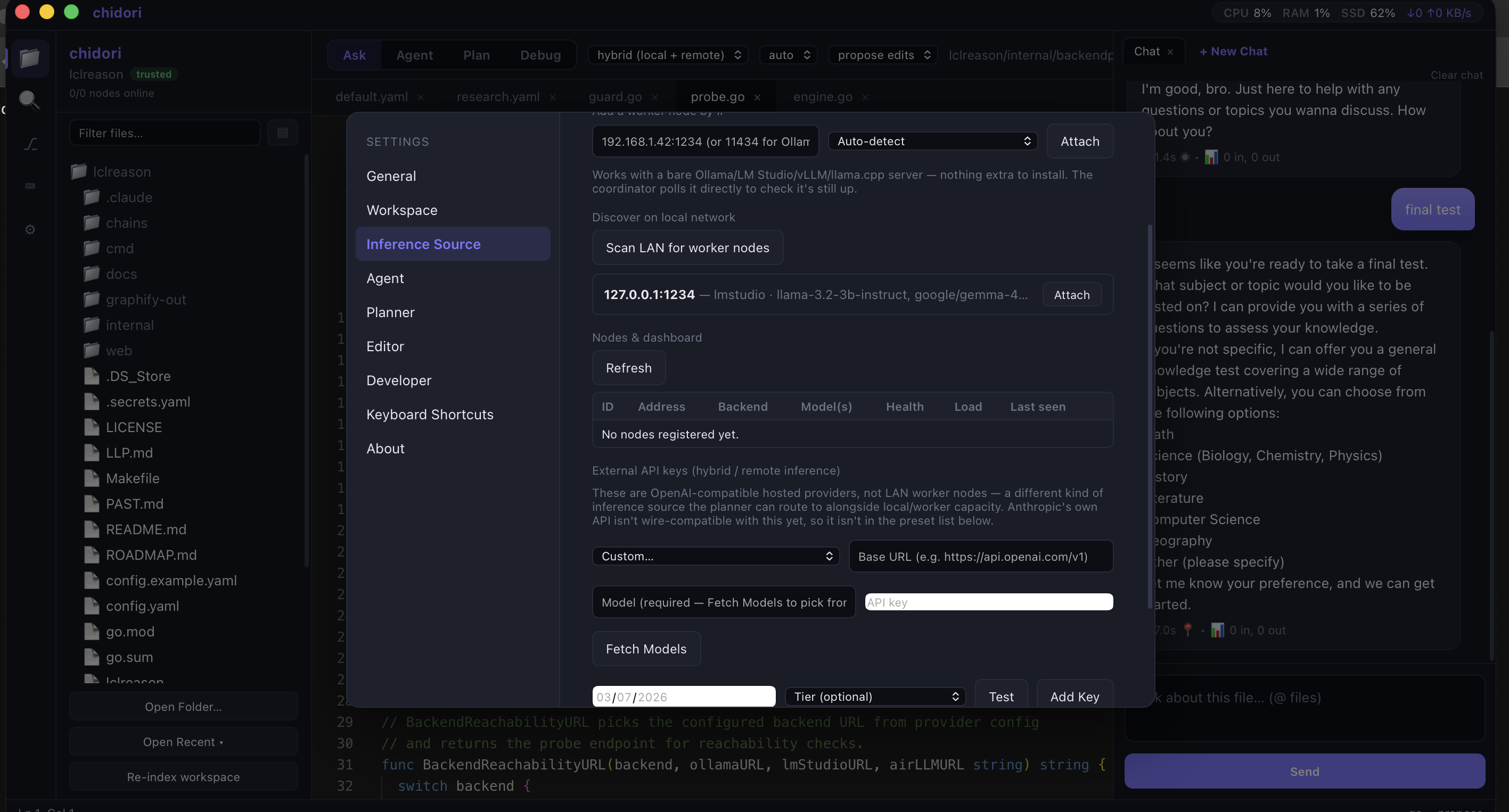Inference Source settings for attaching LLM nodes