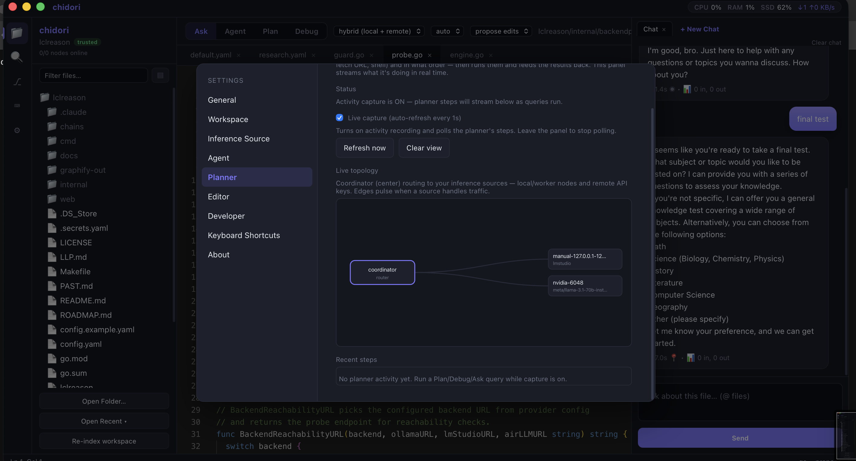 Model picker listing cloud and local models