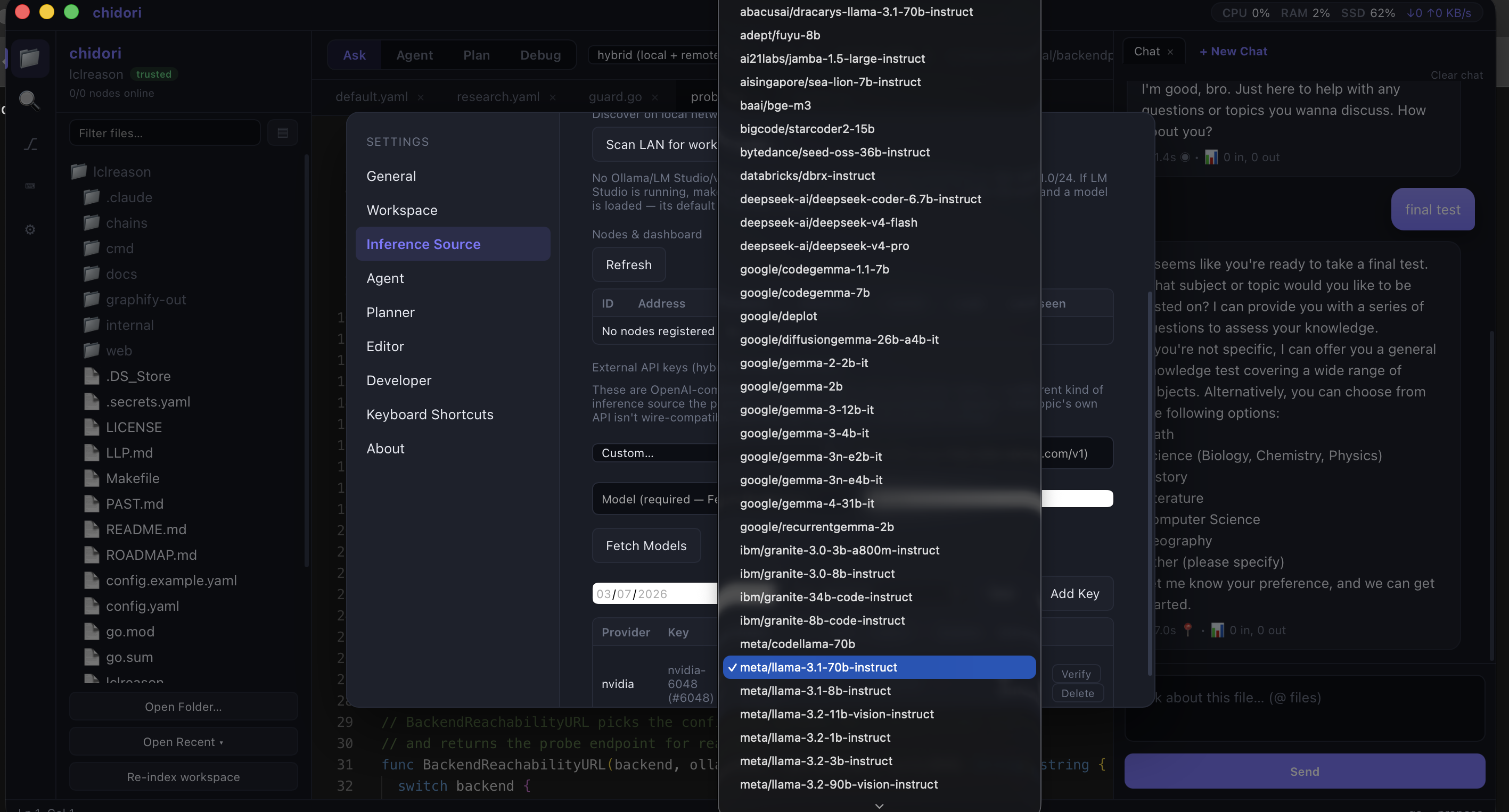 Planner settings showing live coordinator topology